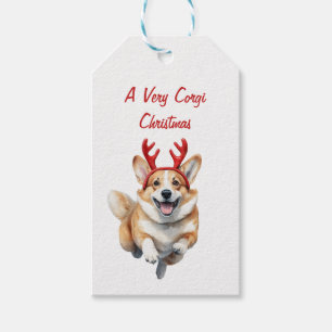 Personaliseer Christmas Corgi met rendiergewei Cadeaulabel
