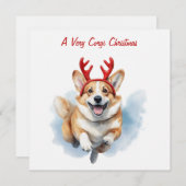Personaliseer Christmas Corgi met rendiergewei Feestdagenkaart (Voorkant / Achterkant)