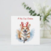 Personaliseer Christmas Corgi met rendiergewei Feestdagenkaart (Staand voorkant)