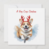 Personaliseer Christmas Corgi met rendiergewei Feestdagenkaart (Voorkant)