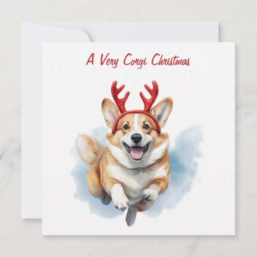 Personaliseer Christmas Corgi met rendiergewei Feestdagenkaart (Voorkant)
