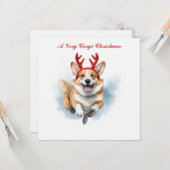 Personaliseer Christmas Corgi met rendiergewei Kaart (Voorkant / Achterkant in situ)