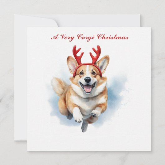 Personaliseer Christmas Corgi met rendiergewei Kaart (Voorkant)