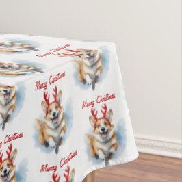 Personaliseer Christmas Corgi met rendiergewei Tafelkleed