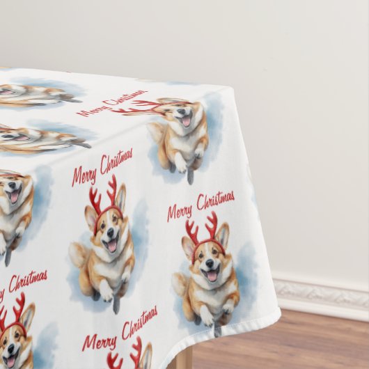 Personaliseer Christmas Corgi met rendiergewei Tafelkleed (Voorbeeld)
