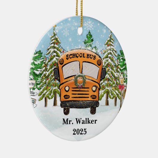 Personaliseer Christmas School Bus Driver Gift Keramisch Ornament (Rechts)