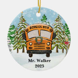 Personaliseer Christmas School Bus Driver Gift Keramisch Ornament