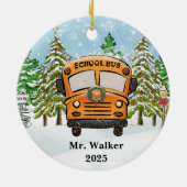 Personaliseer Christmas School Bus Driver Gift Keramisch Ornament (Achterkant)
