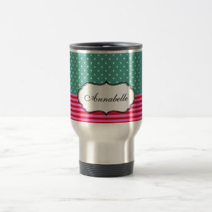 Personaliseer Classic Polkadots Stripes Blauwgroen Reisbeker