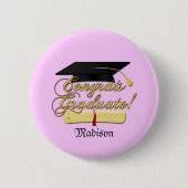 Personaliseer Congrats Afstuderen Diploma en pet r Ronde Button 5,7 Cm (Voorkant)