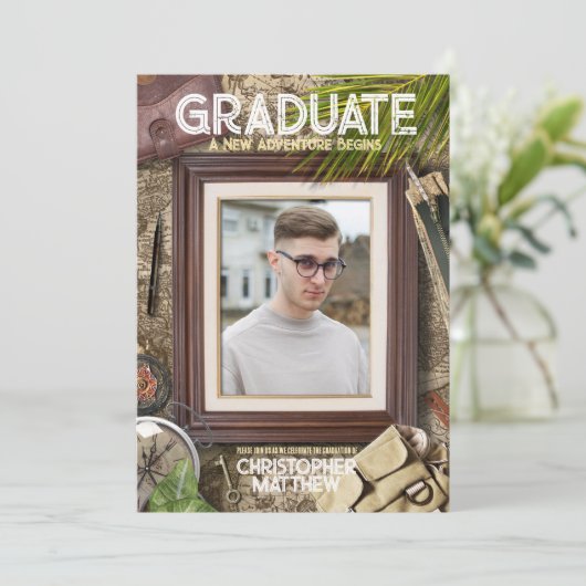 Personaliseer Cool Adventurer Theme Afstuderen Kaart (Staand voorkant)