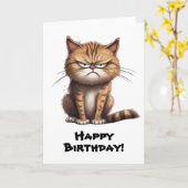 Personaliseer Crabby Cat Blank Groet Kaart (Gele Bloem)