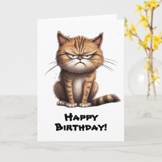 Personaliseer Crabby Cat Blank Groet Kaart (Gele Bloem)