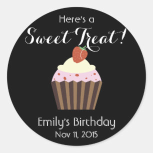 Personaliseer Cupcake: Aardbei Shortcake Favor Ronde Sticker