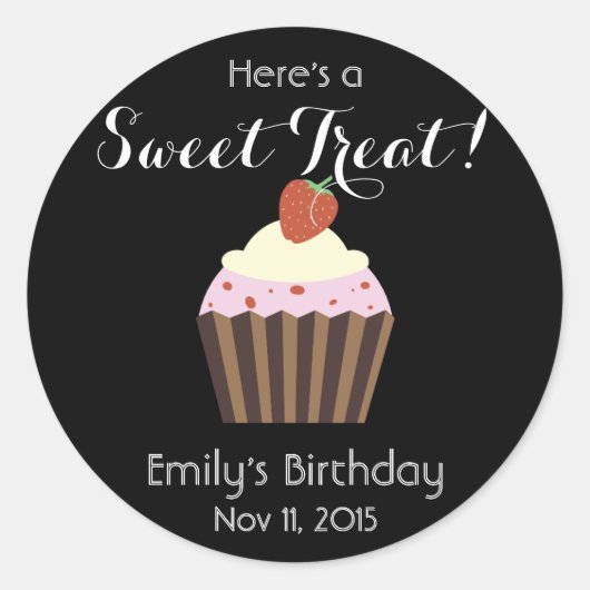 Personaliseer Cupcake: Aardbei Shortcake Favor Ronde Sticker (Voorkant)