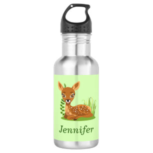 Personaliseer Cute Baby Deer Green Terug naar Scho Waterfles