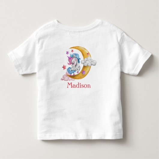 Personaliseer Cute Girly Unicorn Moon Clouds Pink Kinder Shirts (Achterkant)