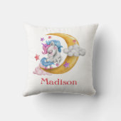 Personaliseer Cute Girly Unicorn Moon Clouds Pink Kussen (Achterkant)