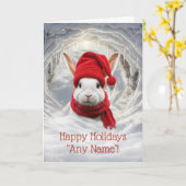 Personaliseer Cute Kerstmis Witte Konijn Kaart (Gele Bloem)