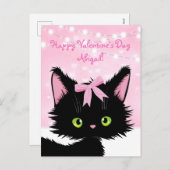 Personaliseer Cute Kitten Roze Valentijnsdag Feestdagenkaart (Voorkant / Achterkant)