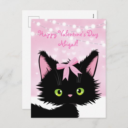Personaliseer Cute Kitten Roze Valentijnsdag Feestdagenkaart (Voorkant / Achterkant)