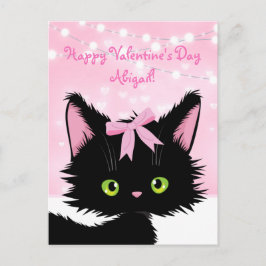 Personaliseer Cute Kitten Roze Valentijnsdag Feestdagenkaart