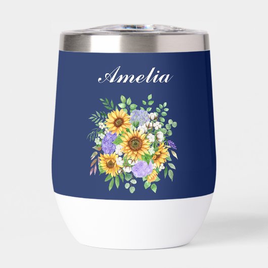 Personaliseer Cute Navy Blue Boho Chic Wilde Bloem (Voorkant)