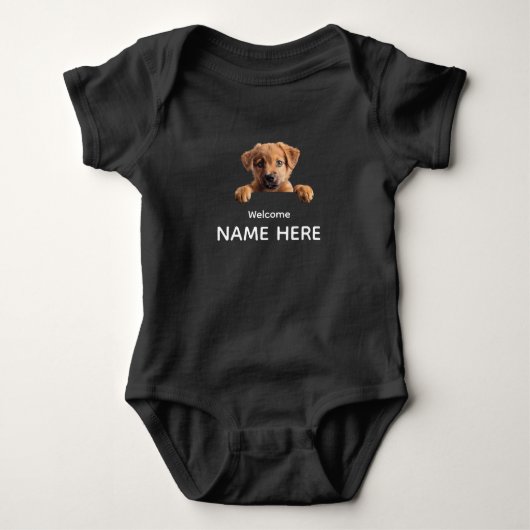 Personaliseer Cute Welcome Puppy Romper (Voorkant)
