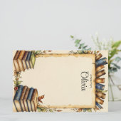 Personaliseer Cute Whimsical Boekrand  Briefpapier (Staand voorkant)