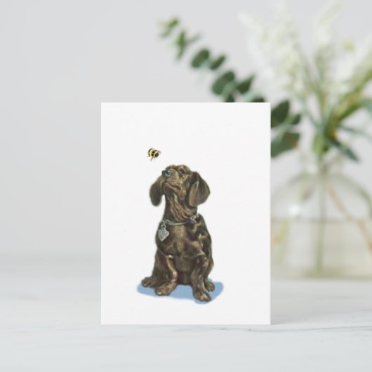 Personaliseer Dachshund en bij  kunstgeschenken Briefkaart (Staand voorkant)