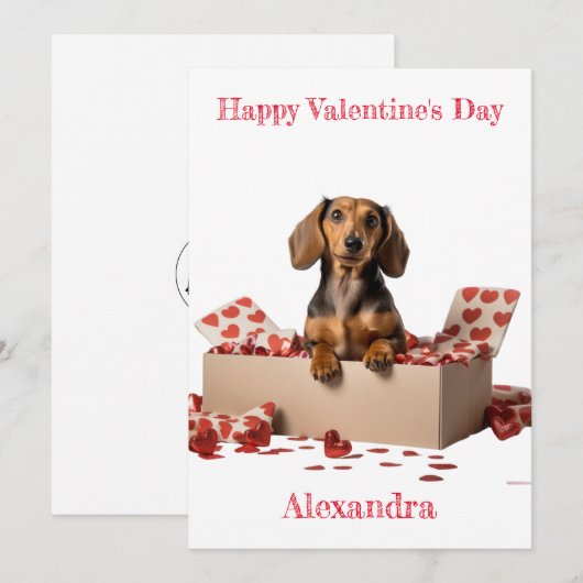 Personaliseer Dachshund Hearts Box Valentijn Feestdagenkaart (Voorkant / Achterkant)