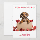 Personaliseer Dachshund Puppy in Box Valentijn Kaa Feestdagenkaart (Voorkant / Achterkant)