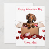 Personaliseer Dachshund Puppy met Hearts Valentijn Feestdagenkaart (Voorkant / Achterkant)
