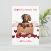 Personaliseer Dachshund Puppy met Hearts Valentijn Feestdagenkaart (Staand voorkant)