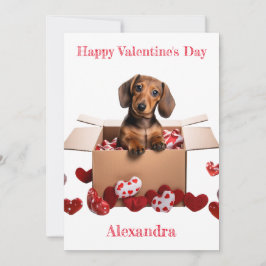 Personaliseer Dachshund Puppy met Hearts Valentijn Feestdagenkaart