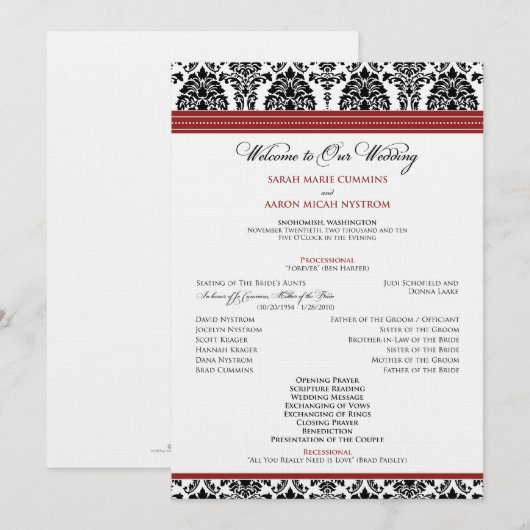 :personaliseer: Damasprogramma voor zwart/rood huw Programmakaart (Voorkant / Achterkant)