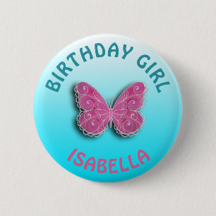 Personaliseer de Birthday Girl Butterfly Button