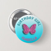 Personaliseer de Birthday Girl Butterfly Button (Voorkant /achterkant)