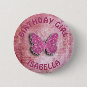 Personaliseer de Birthday Girl Butterfly Button