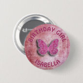 Personaliseer de Birthday Girl Butterfly Button (Voorkant /achterkant)