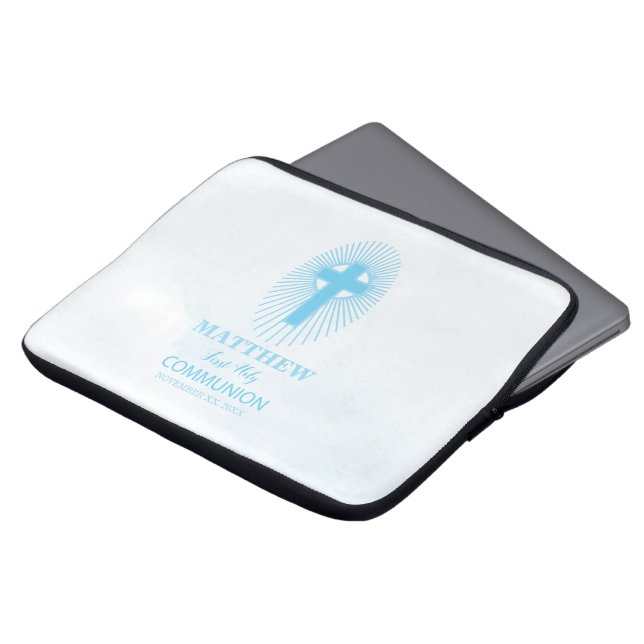 Personaliseer de Blue First Heilige Communityinter Laptop Sleeve (Voorkant top)