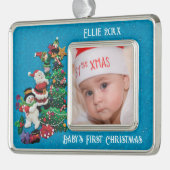 Personaliseer de eerste kerstcadeautje van Unisex  Verzilverd Omlijst Ornament (Links)