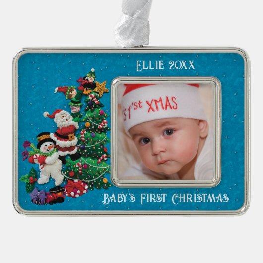 Personaliseer de eerste kerstcadeautje van Unisex  Verzilverd Omlijst Ornament (Voorkant)