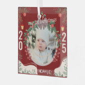 Personaliseer de naam en foto van de baby glas ornament (Voorkant links)
