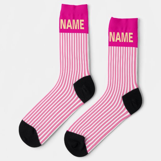 Personaliseer DE NAAM VAN HET TEAM Pink Stripe Sokken (Links)