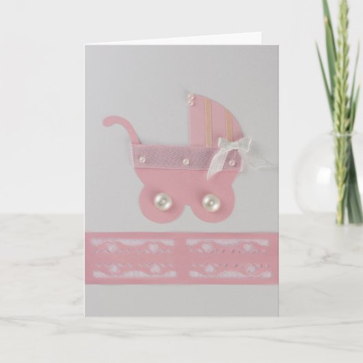 Personaliseer de roze kinderwagen met parels kaart (Voorkant)