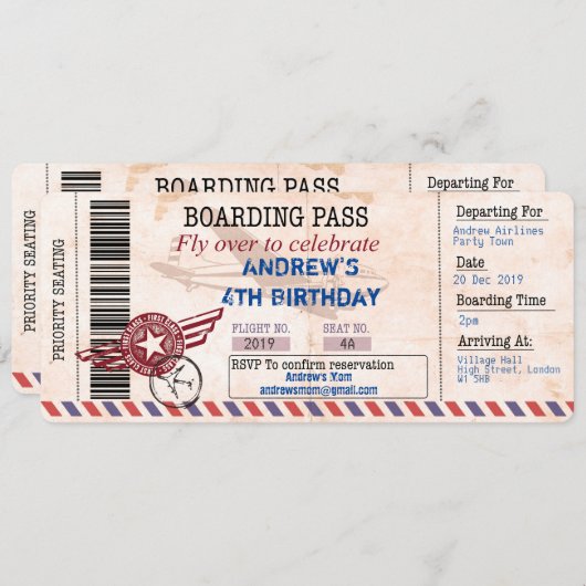 Personaliseer de verjaardagsuitnodiging van kinder kaart (Voorkant / Achterkant)