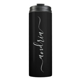 Personaliseer de verticale witte scriptnaam op zwa thermosbeker