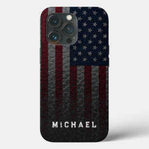 Personaliseer de Vlag van de VS Faux Leather Achte Case-Mate iPhone Case