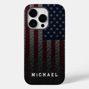 Personaliseer de Vlag van de VS Faux Leather Achte Case-Mate iPhone 14 Pro Hoesje